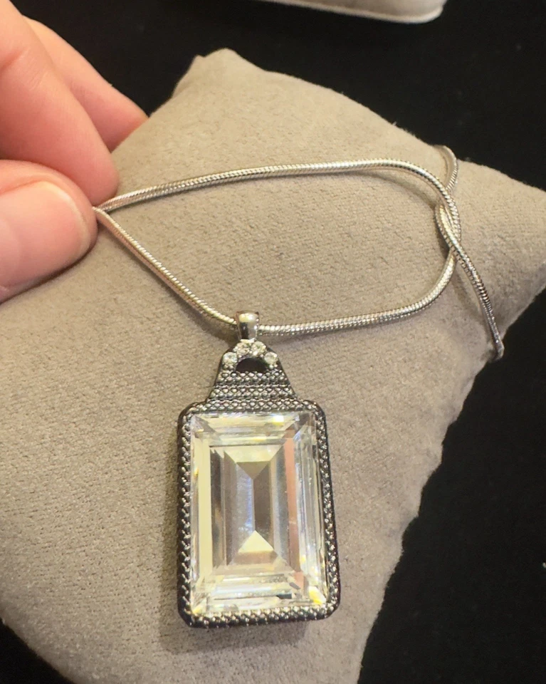 SET Lia Sophia Retired Crystal Necklace & Drop Earrings Set Silver Filigree Rare - Image 2 of 4