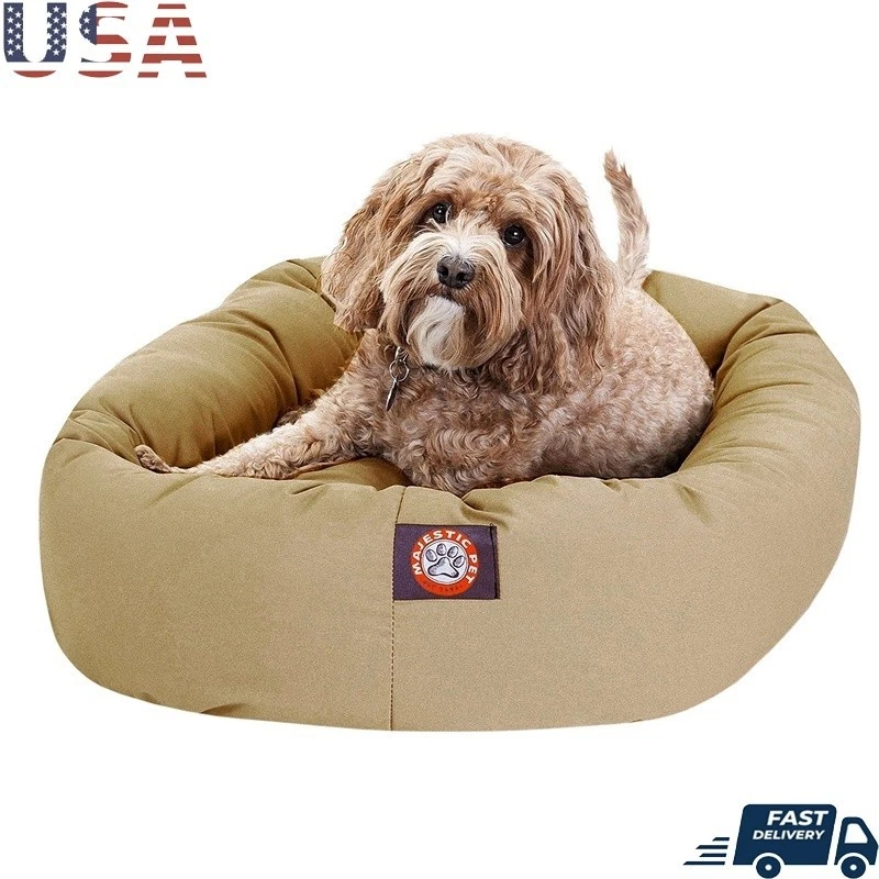 Luxury Plush Round Dog Bed Waterproof Washable Bolster Supportive Pet Mattress