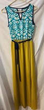 THML Women s Maxi Dress Teal White On Top Mustard Yellow Bottom Tie Waist Sam