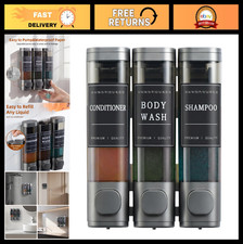 3 Chamber Wall-Mounted Shampoo  Conditioner Dispenser - No Drill Shower Soap Ho