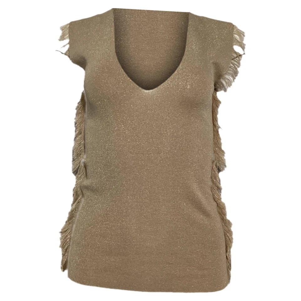 Brunello Cucinelli Side Fringe Scoop Neck Top In Cashmere Women Beige Size 40
