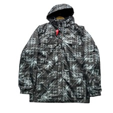 Columbia Interchange Omni-Tech Jacket Boys L Black Gray Geometric Hooded Outdoor
