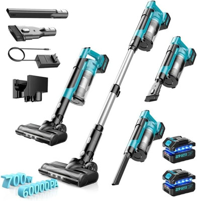 Cordless Vacuum Cleaner with 2 * 4000Mah Batteries, 700W 60Kpa Vacuum Cleaners f
