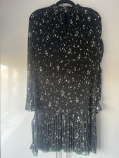 Hush Phoenix Pleated Mini Dress 10 Black Ditsy Floral High Neck 