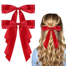 2 Pcs Red Hair Bow, Bow for Hair Satin Bows Hair Ties, Large Double Satin Ribbon