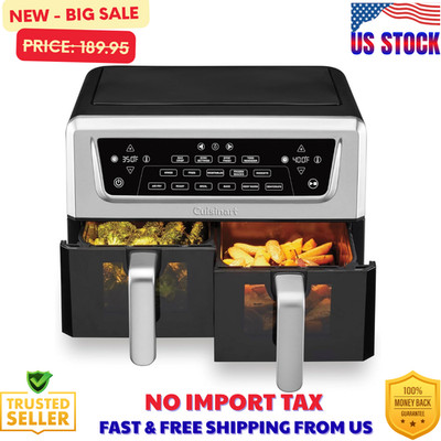 Cuisinart Dual Basket Air Fryer, Two Baskets 11 Qt in Total, 6 Functions