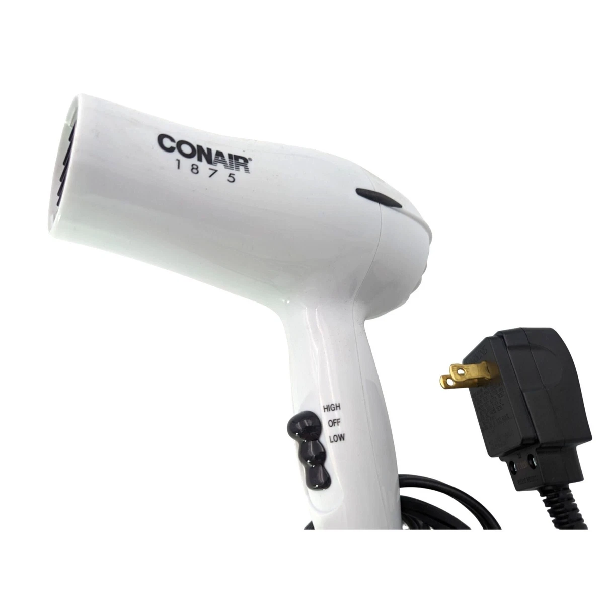 Conair Hair Dryer 1875 travel white midsized for drying and styling compact for