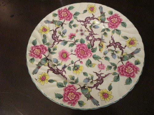 James Kent Old Foley Chinese Rose 8” Plates Set 4 England TINY edge chips in 2 - Picture 8 of 12