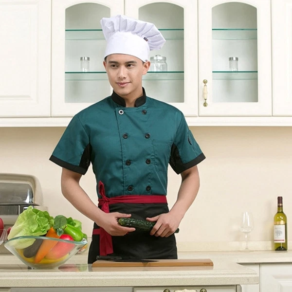 Chef Jacket Coat Chef Uniform Kitchen Men Short Sleeve Cooker Work Restaurant - Image 3 of 4