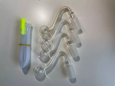 Set of 4 14mm Glass Slides with S-Shape + Plastic Tubing for Water Pipe Accessor