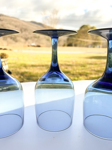 4er Set Vintage Noritake Aussichtspunkt blau 5 3/4" Kristall Weinglas - Bild 7 von 8