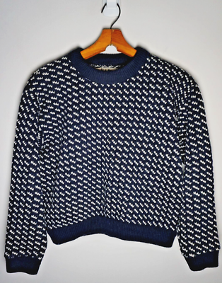 Vintage LL Bean Birds Eye Wool Sweater Medium Womens 90s Hand Knit  