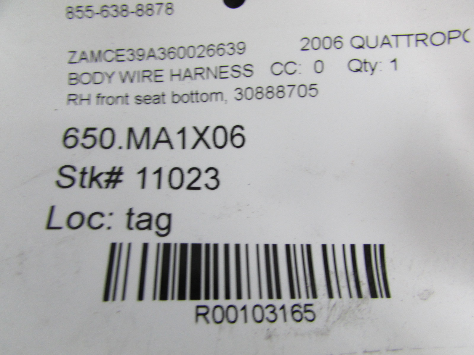 Maserati Quattroporte, RH Front Seat Bottom Wiring Harness, Used, P/N 30888705