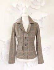 Harold's Plaid Jacket Blazer Women's 0 Tailored Wool Brown Ruffle Career