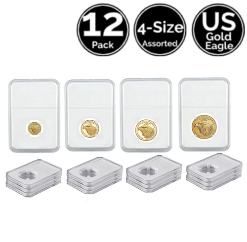 12 Pk 4 Size Assorted Slab Coin Holders 4 US 1/10 1/4 1/2 1 Oz Gold Eagle Dollar