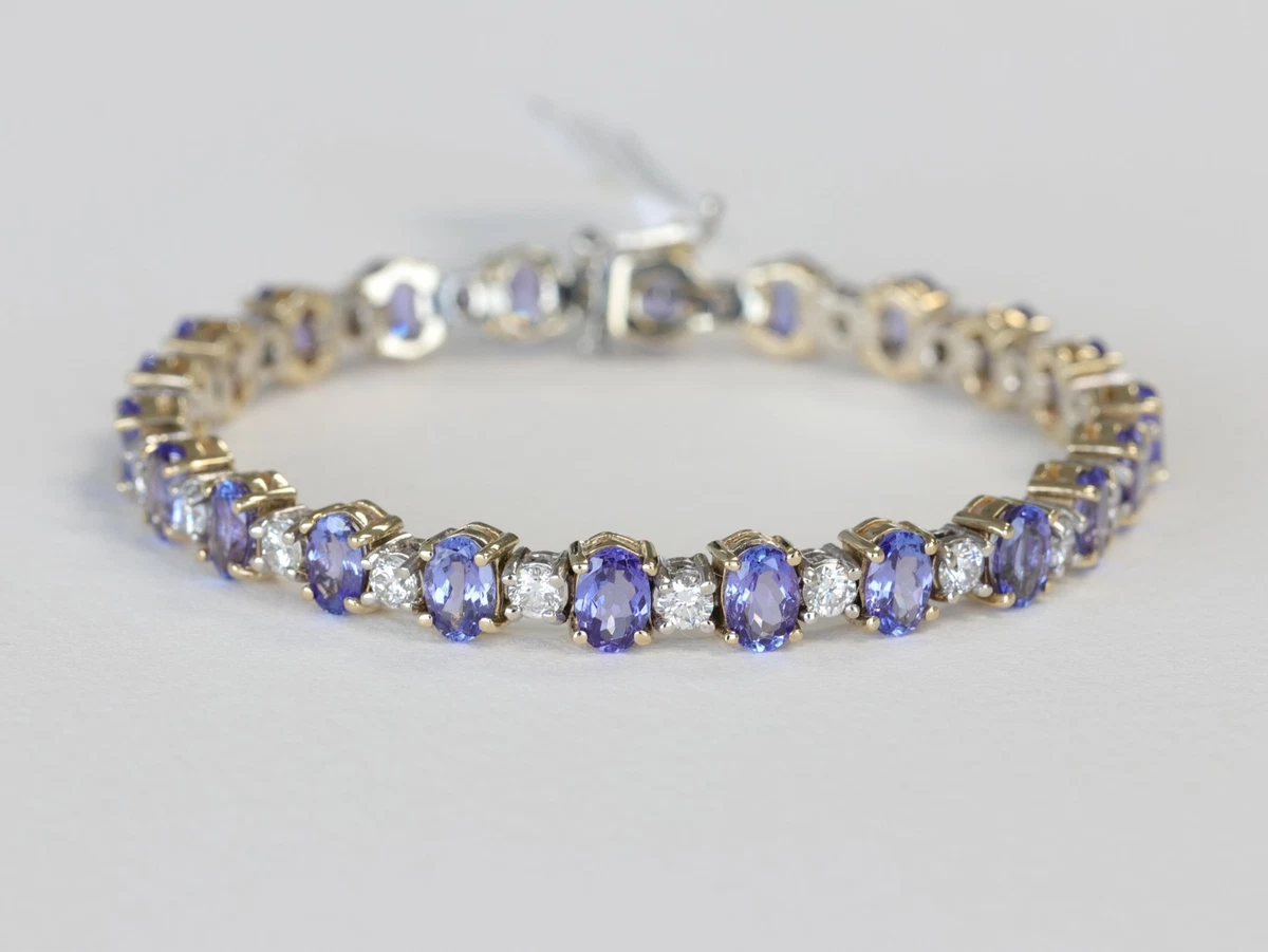 Tanzanite and Diamond Tennis Bracelet in 14 Karat White and Yellow