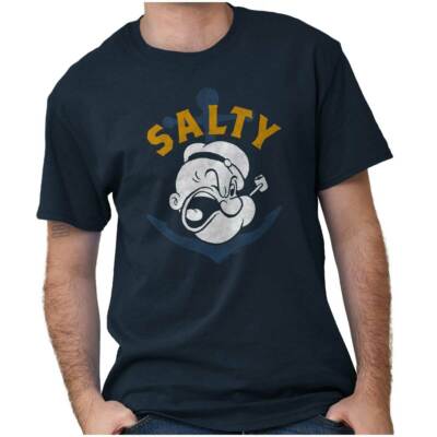 Vintage Nautical Sailor Cartoon Popeye Salty Adult Short Sleeve Crewneck Tee