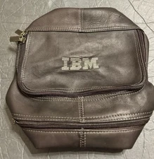 Vintage IBM Brown Leather Travel Toiletry Bag Shaving Kit Men Shaving Case New