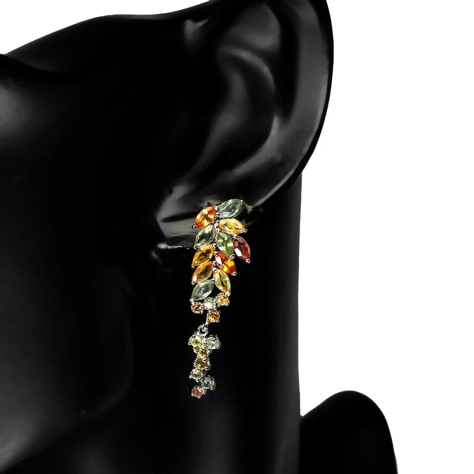 Pendientes de plata de ley 925 zafiro marquesa piedras preciosas naturales joyería regalo Foto 2 de 4