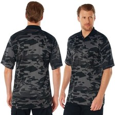 Men's Black Camo Moisture Wicking Polo Short Sleeve Polyester Shirt