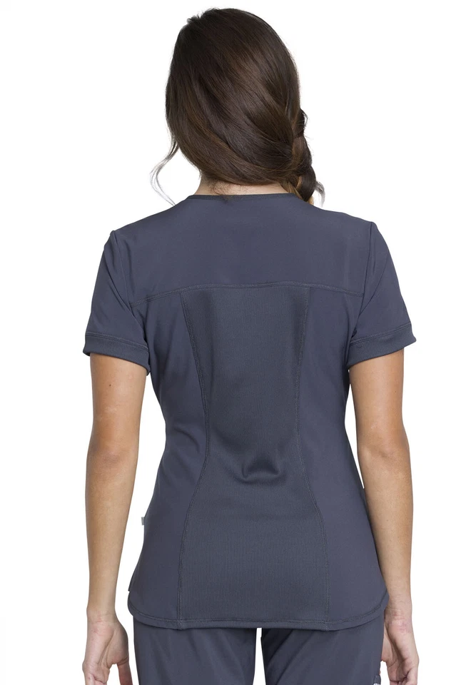 Cherokee Scrubs Zip Front V Neck Top CK810A PWPS Pewter Free Shipping - Image 2 of 4