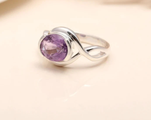 Bague Solitaire En Améthyste 0.90 Cts Et Argent Sterling - Taille 6.5 - Neuf Sans étiquette