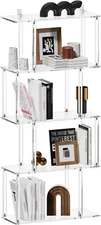 Acrylic Geometric Bookshelf, 5-Tier Clear S Shaped Bookcase, Modern, Unique Book