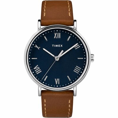 Timex TW2R63900, Men's Southview, Brown Leather Watch, 41MM Case, Blue Dial, NEW