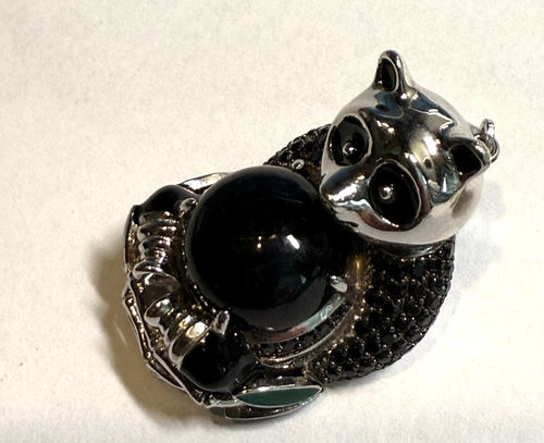 Vintage Sterling Silver Panda Bear Earrings Burmese Jade & Jet Black Stones - Picture 5 of 5