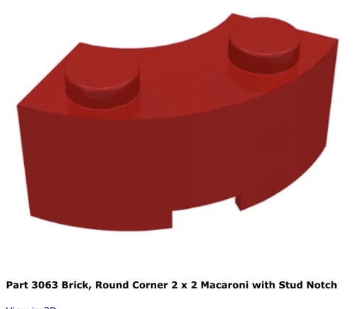 Lego 3x 3063 Red Brick, Round Corner 2 x 2 Macaroni W/ Stud Notch Set 7665