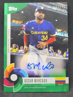 2023 Topps World Baseball Classic Global Stars OSCAR MERCADO Auto Green /75 2_p