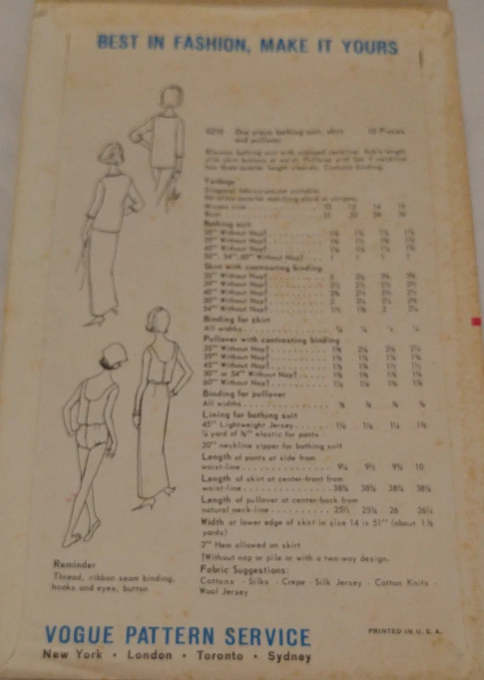 Vintage 1960s Vogue Sewing Pattern Women's SWIMSUIT SKIRT PULLOVER 6210 14 UNCUT - Image 3 of 4