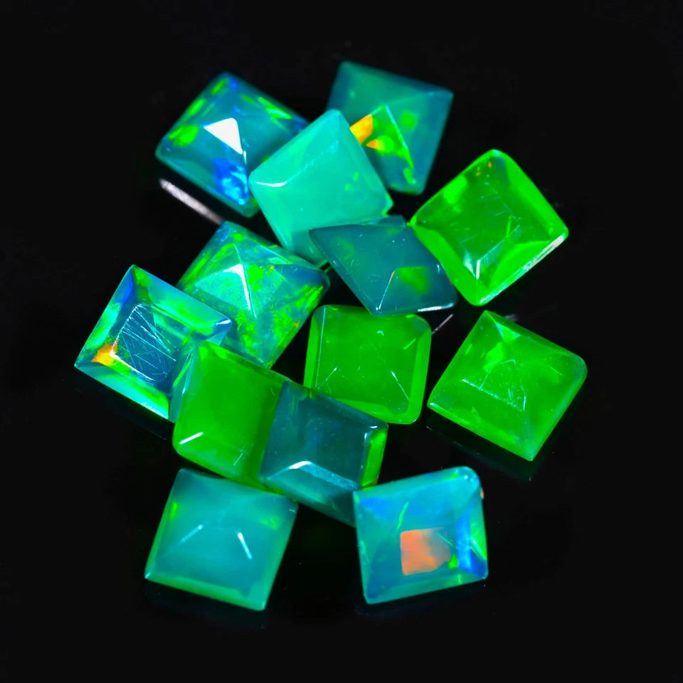 Natural Green Ethiopian Opal 2 CT Faceted Square Lot Loose Gemstone 4X3 MM - Image 2 of 2