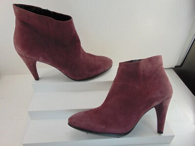 ECCO (WORN ONCE) SIDE ZIPPER BROWN NUBUCK SOFT LEATHER HIGH HEEL EURO 39 M $195
