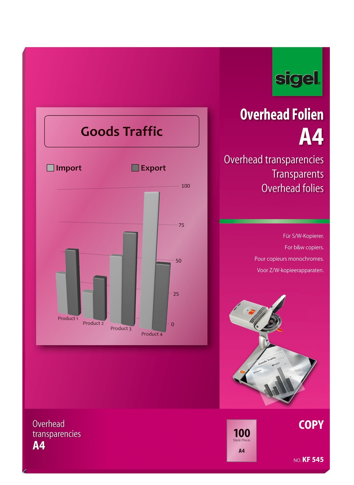 SIGEL KF545 Transparency Film for Copier BandW, clear, auto feed, for double-sid