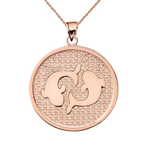 Solid 14k Rose Gold Pisces Zodiac Disc 