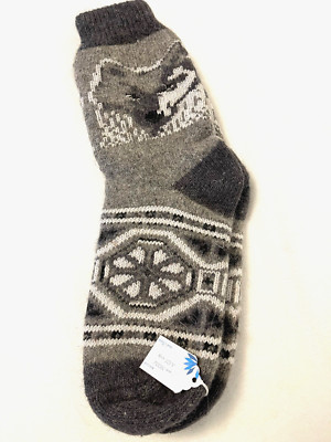 Mens Socks, Warm, print Wolf , wool 100%, Size 12-13