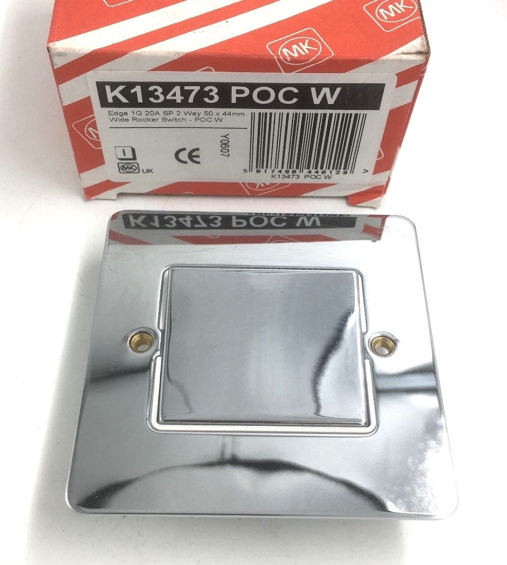 MK EDGE WIDE ROCKER SWITCH POLISHED CHROME 1G SP 2 WAY 20AMP K13473 POC W
