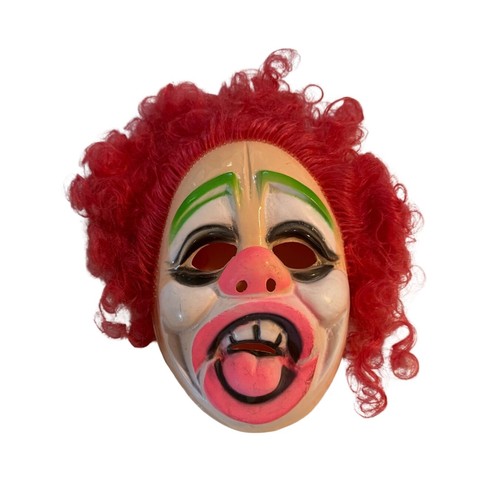 Rare Vintage Ben Cooper Clown Mask w/ Hair & Tag 1970s Fun Mask Hong Kong