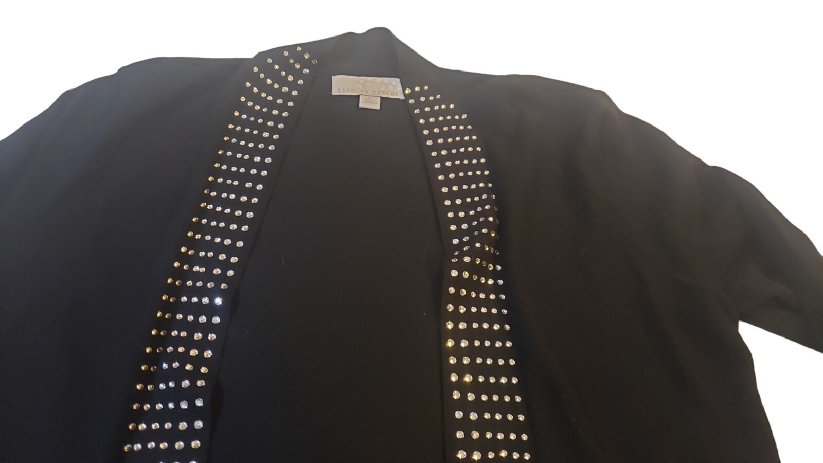 Carolyn Taylor Womems Black With Rhinestone Open Front Cardigan Size Medium M image 5