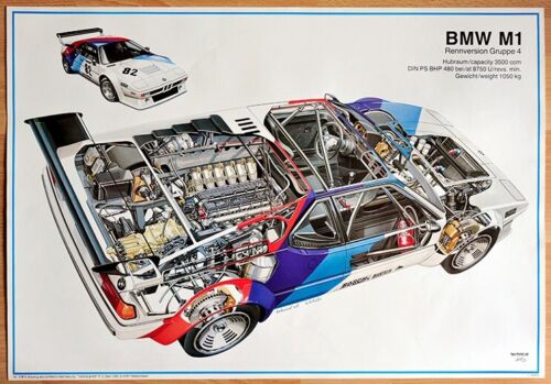 org. Plakat Poster "BMW M1 " 460 Fahrzeuge insgesamt nur wenige Rennversion 1979 - Bild 1 von 3