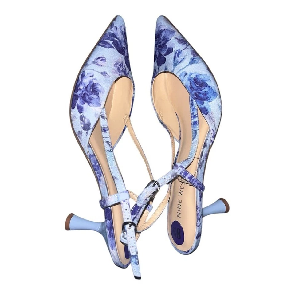 Nine West Rillas Floral Slingback Pumps Heels 2.5” SIZE 8.5 BLUE - Image 3 of 4