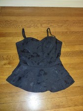 guess black floral peplum zip up padded corset top with adjustable straps medium