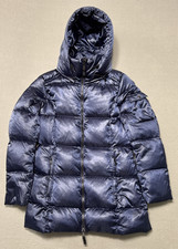 S13 Gloss Kylie Duck Feather Down Puffer Jacket Womens Large Blue Hooded Pockets