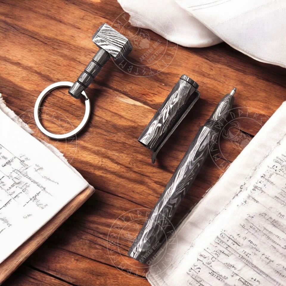 Роскошная шариковая ручка ручной работы из дамасской стали, дамасская ручка с деревянной коробкой - Изображение 2 из 4