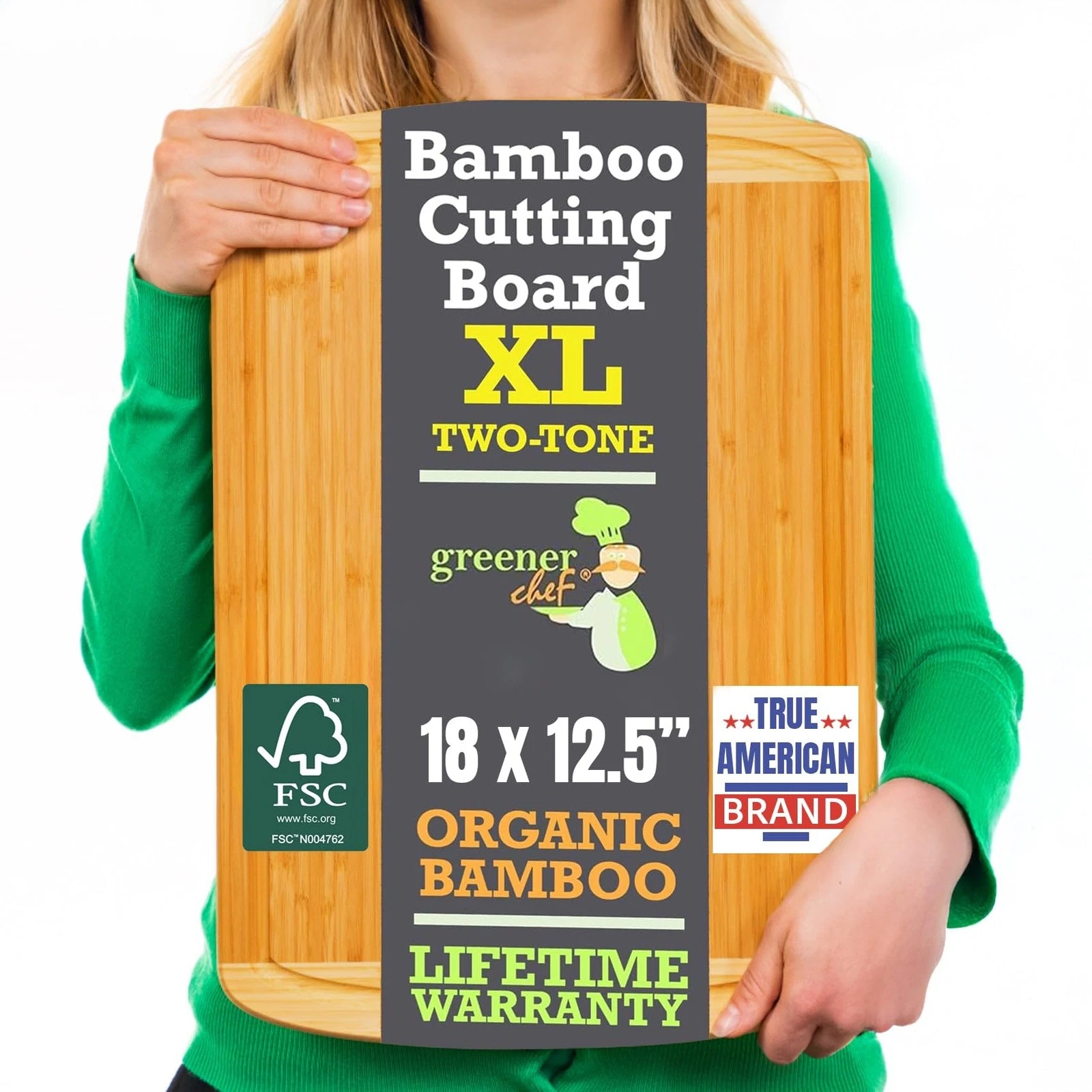 Extra Large Bamboo Cutting Board 18" Reversible with Juice Groove for Chopping