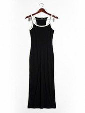 ASOS Design RIbbed Maxi Tank Dress Black White Contrast Trim Size 6 Ringer Midi