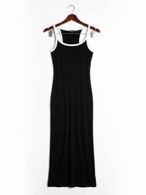 ASOS Design RIbbed Maxi Tank Dress Black White Contrast Trim Size 6 Ringer Midi