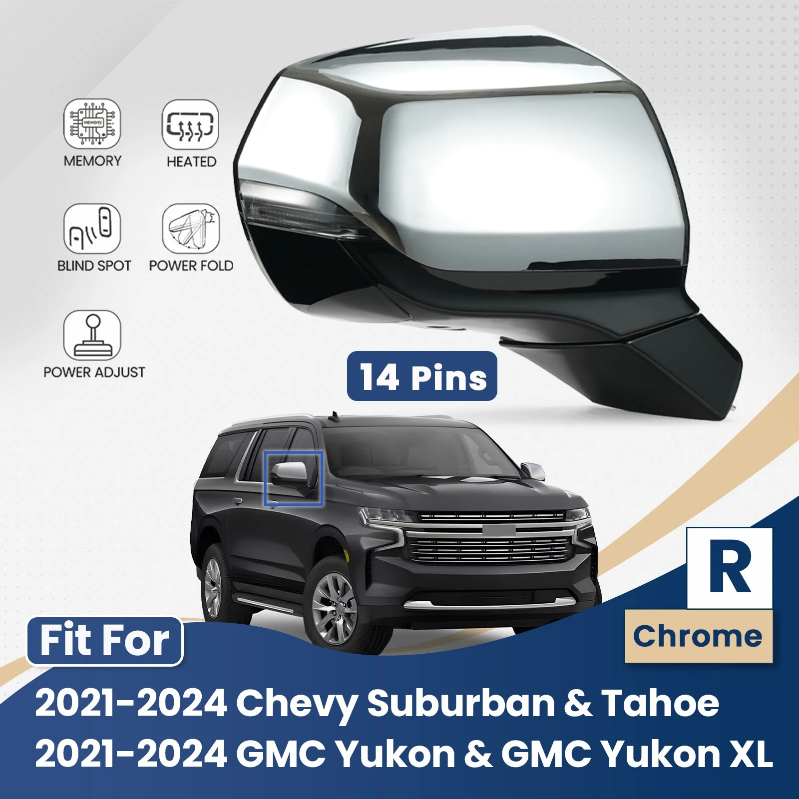 Side Mirror For 2021-2024 Chevy Suburban Tahoe GMC Yukon Right 14 Pins Chrome
Opens in a new window 