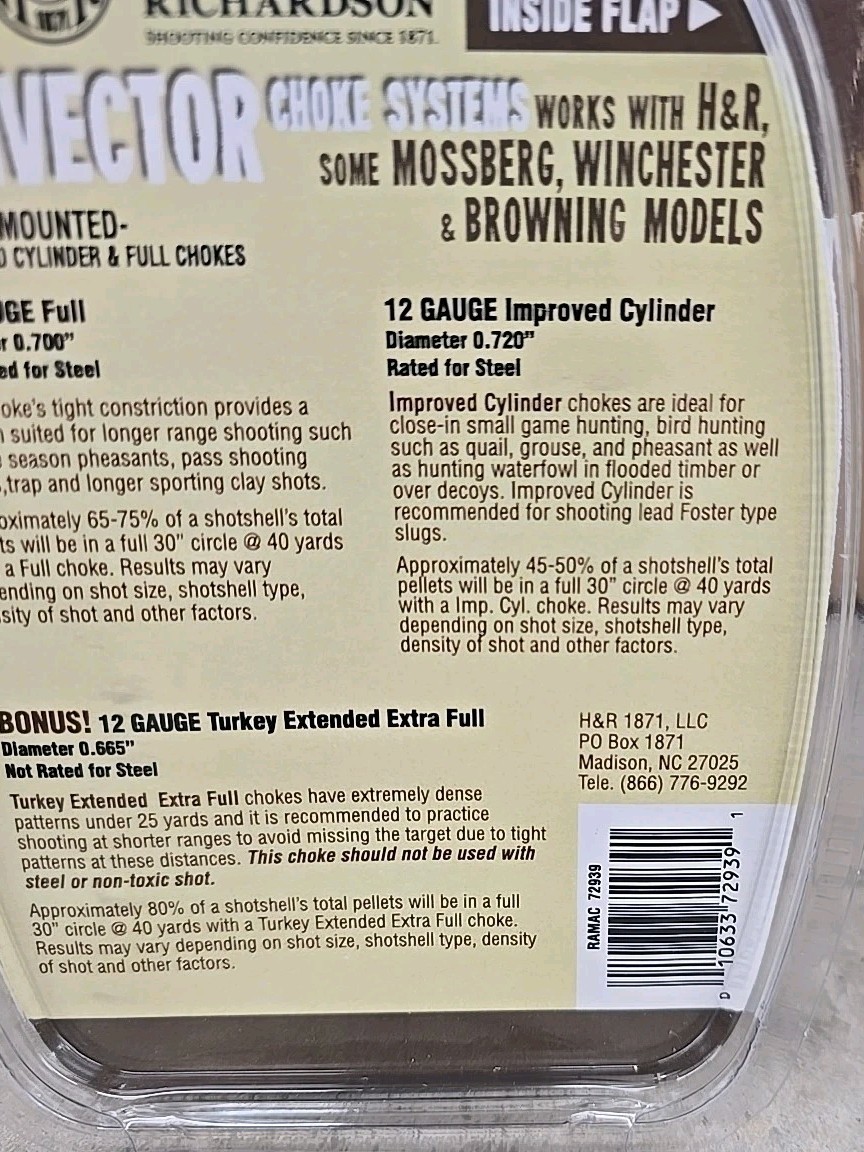 H&R 12GA Invector Choke Value Pack IMP CYL, FULL & TKY BRO/MOS/WIN/NEF/H&R 72939